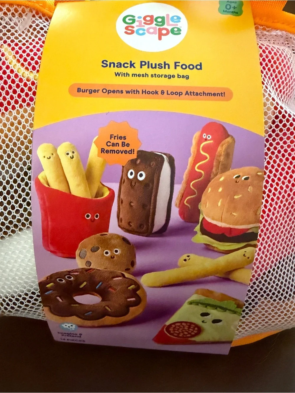 NEW Gigglescape Snack Plush Food Play Set with Mesh Storage Bag - 8-Pieces